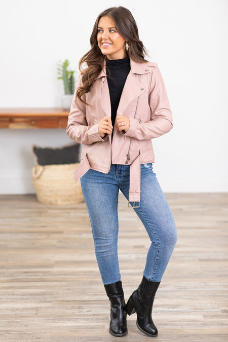 Blush Faux Leather Moto Jacket