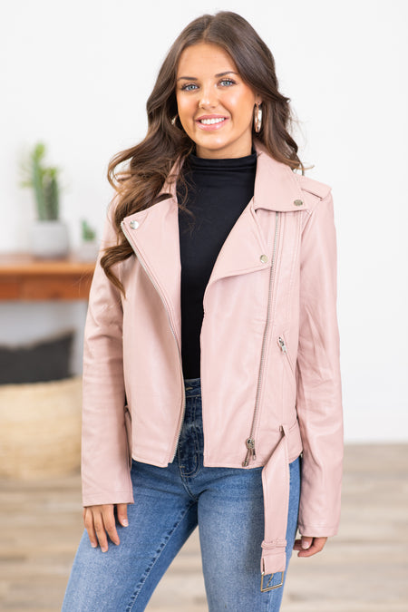 Blush Faux Leather Moto Jacket