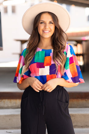 Cobalt Multicolor Geometric Print Top - Filly Flair