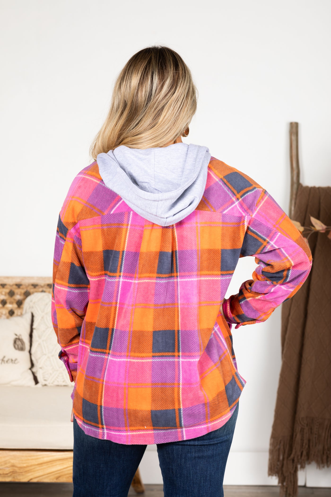 Plaid Fleece Shacket With Hood