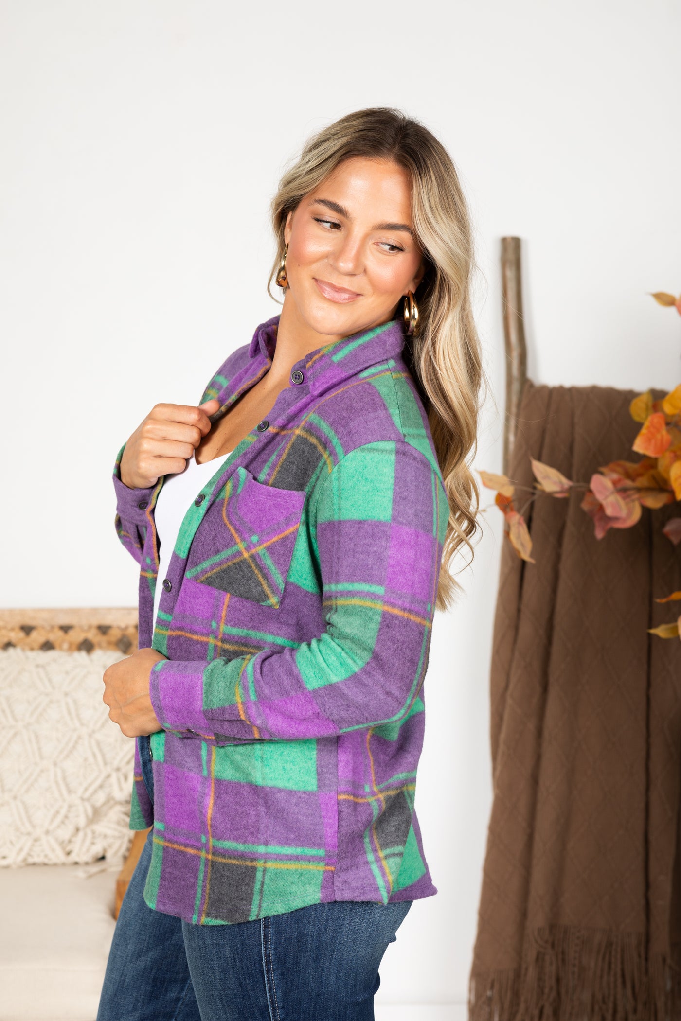 Green And Purple Lightweight Shacket