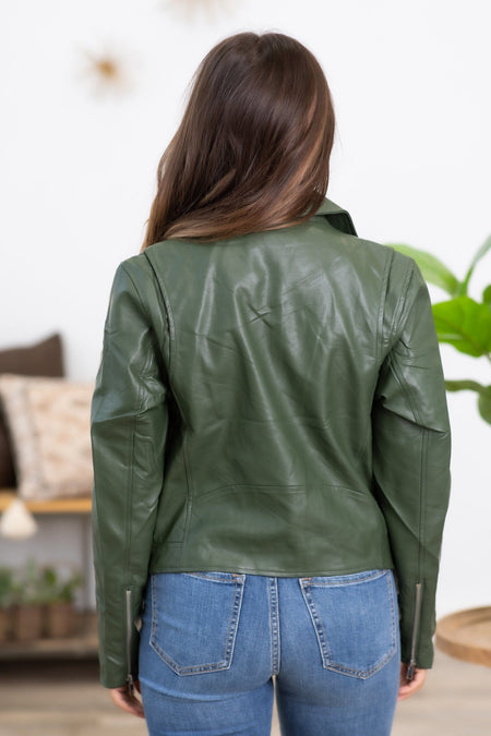 Olive Faux Leather Moto Jacket - Filly Flair