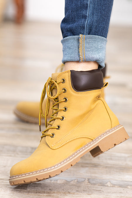 Camel Lace Up Boots