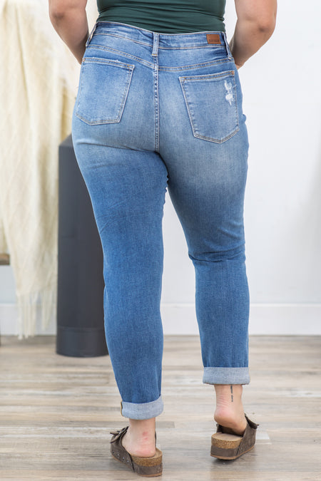 Judy Blue Cuffed Boyfriend Jean With Distress