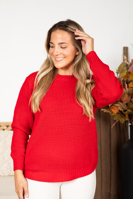 Waffle Knit Round Hem Sweater