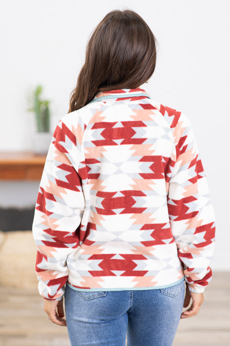 Wine and Aqua Aztec Fleece Jacket