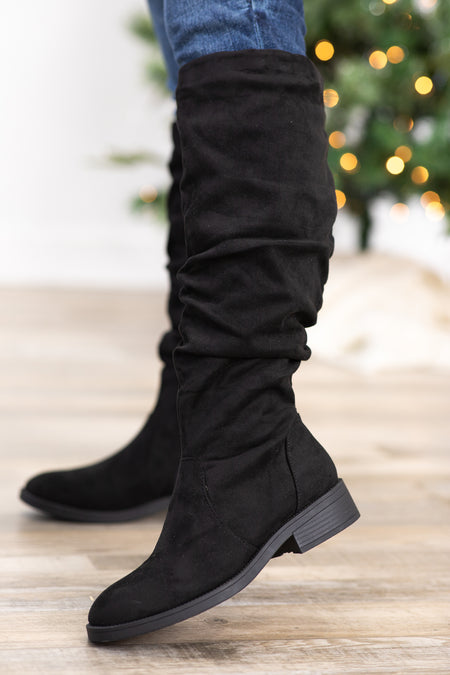 Black Faux Suede Slouchy Tall Boots