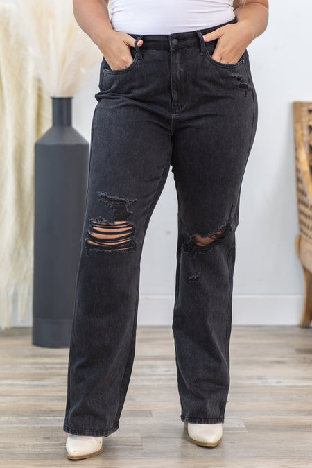 Judy Blue Black Distressed Rigid Front Jeans