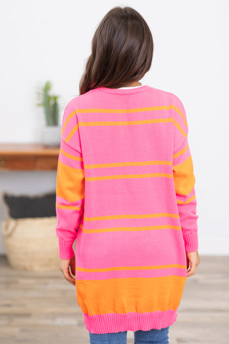 Neon Pink and Neon Orange Stripe Cardigan