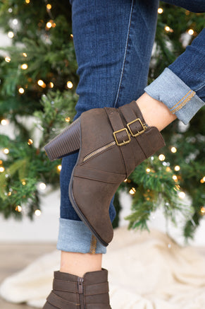 Brown Booties With Wrap Buckle Detail