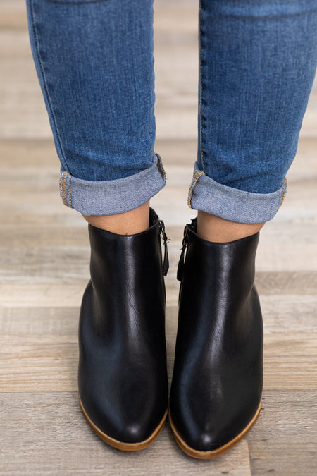 Black Ankle Bootie With Pull Tab - Filly Flair