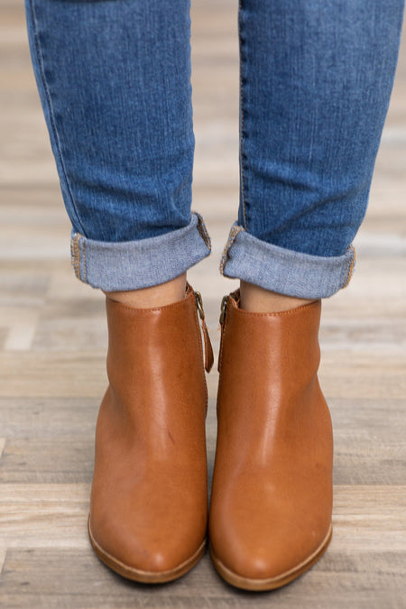 Dark Camel Ankle Bootie With Pull Tab - Filly Flair