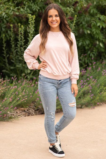 Blush Washed Sweatshirt With Seam Detail - Filly Flair