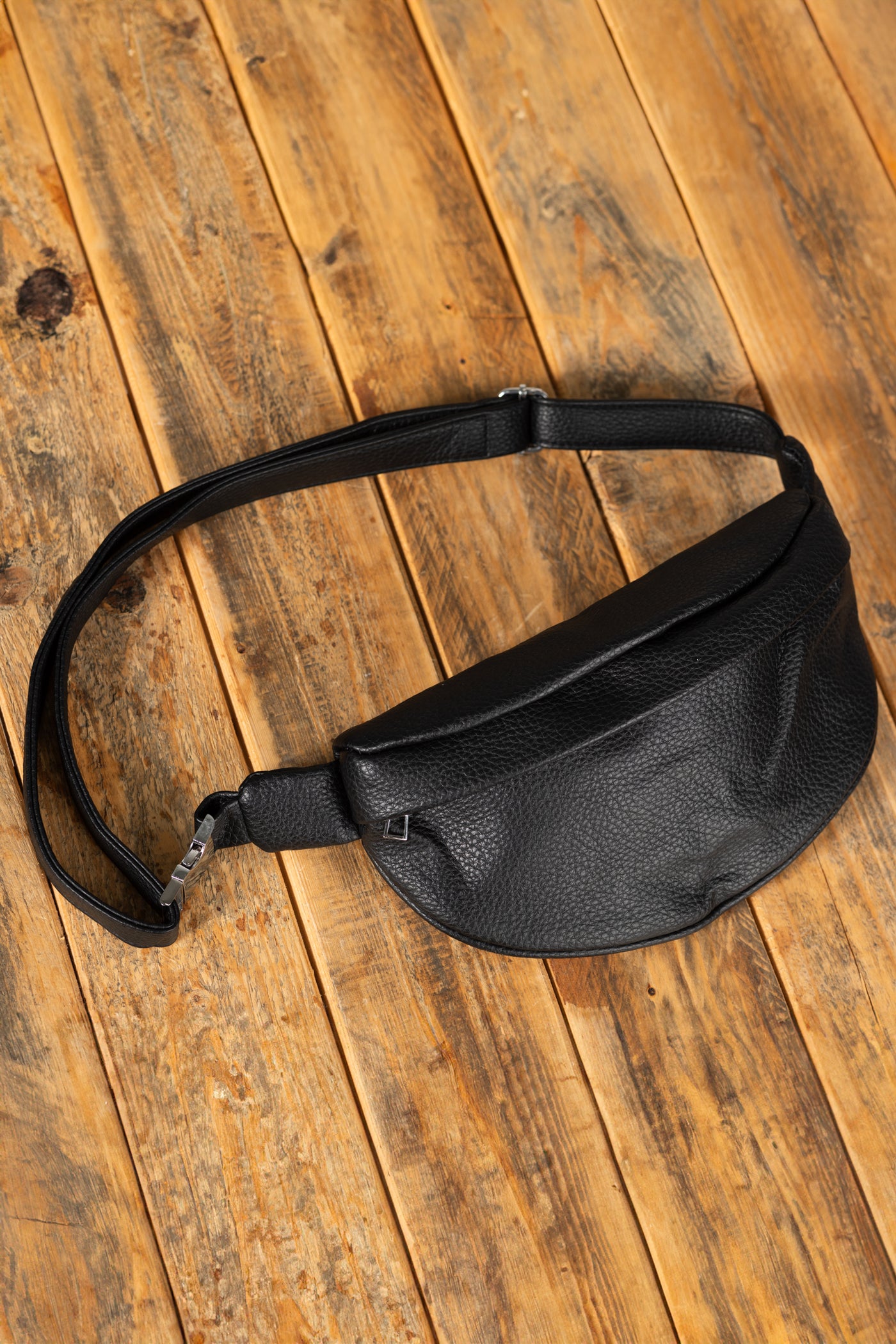 Black Vegan Leather Crossbody Belt Bag