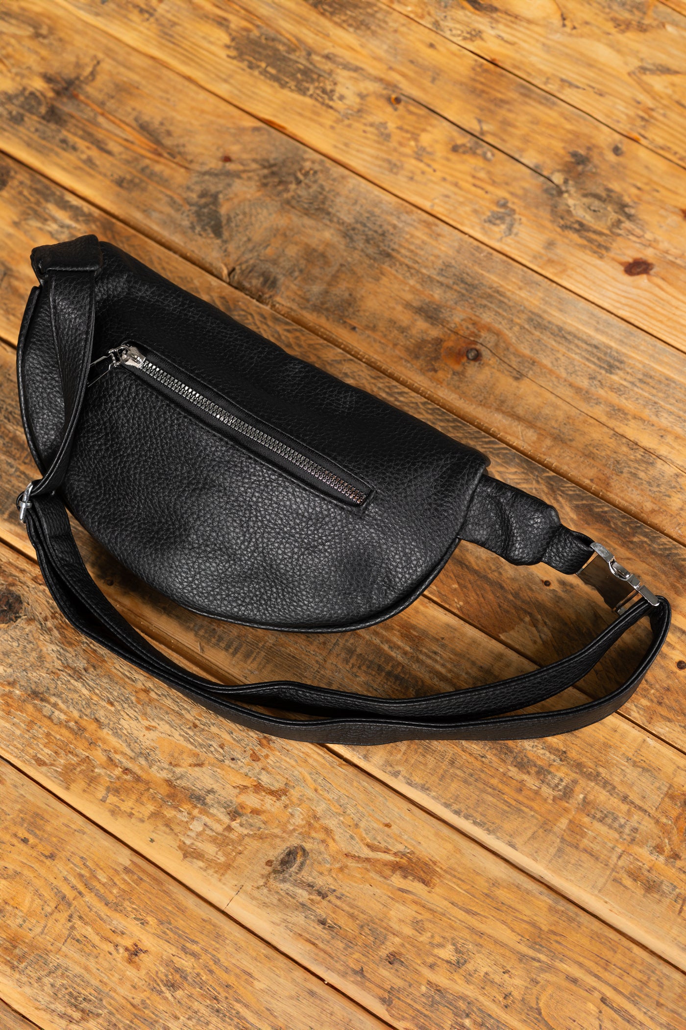 Black Vegan Leather Crossbody Belt Bag