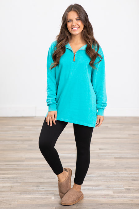 Turquoise Fleece Pigment Dyed 1/4 Zip Pullover