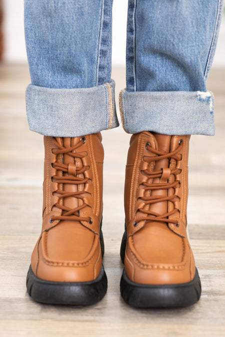 Brown Lace Up Boots With Black Lug Sole