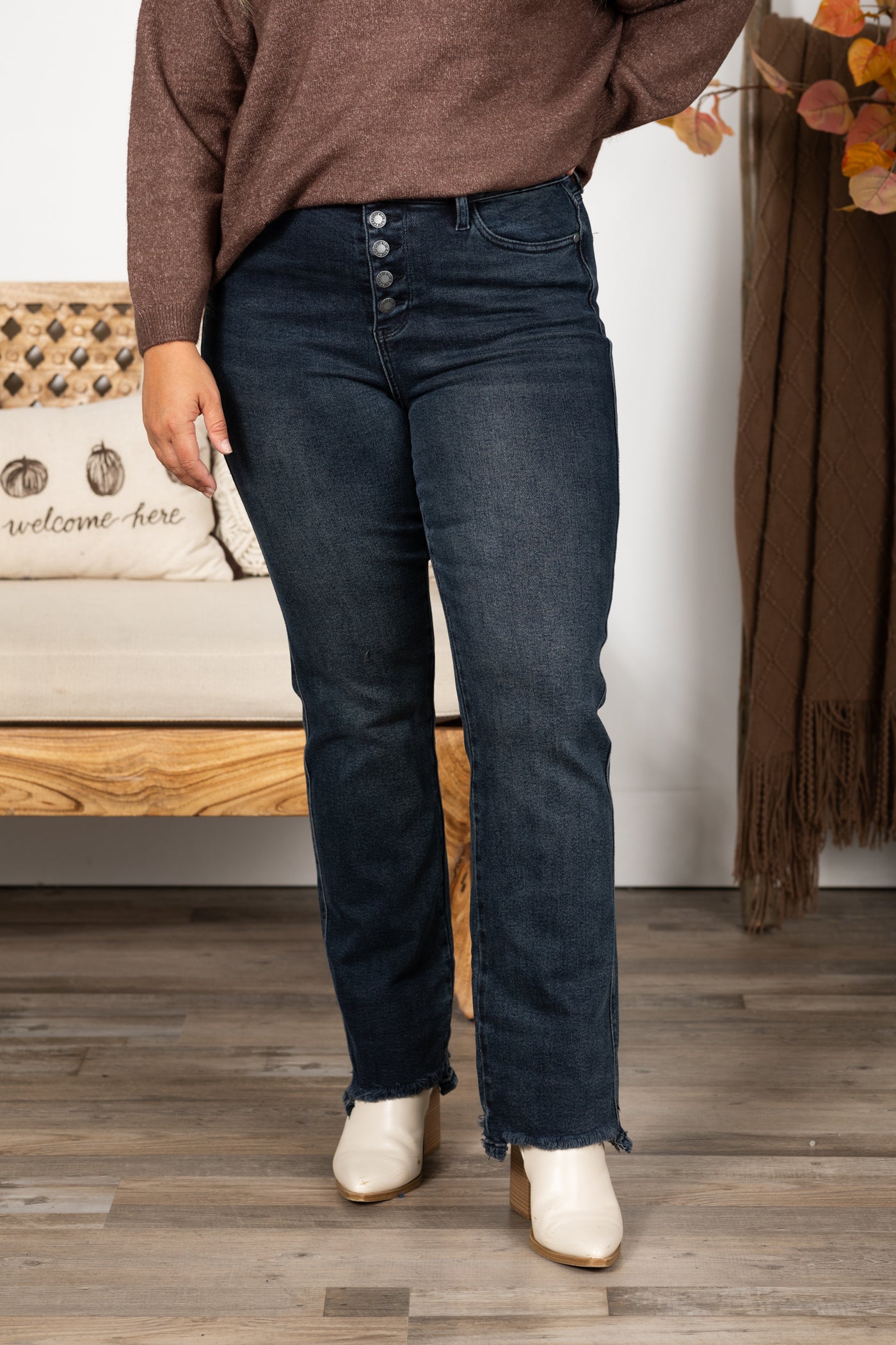 Judy Blue Distress Hem Straight Leg Jeans