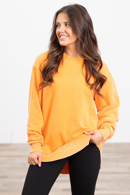 Neon Orange Fleece Pigment Dyed Sweatshirt