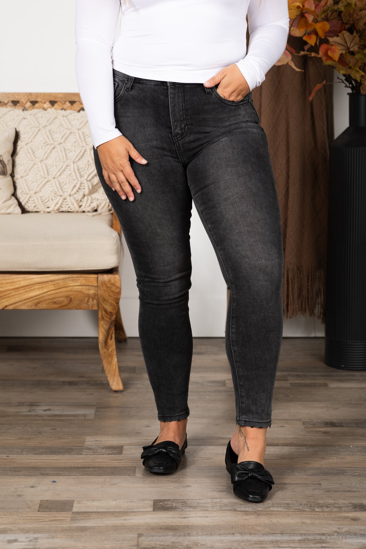 Risen Black High Rise Ankle Skinny Jeans