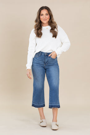 Judy Blue Tummy Control Release Hem Crop Jean