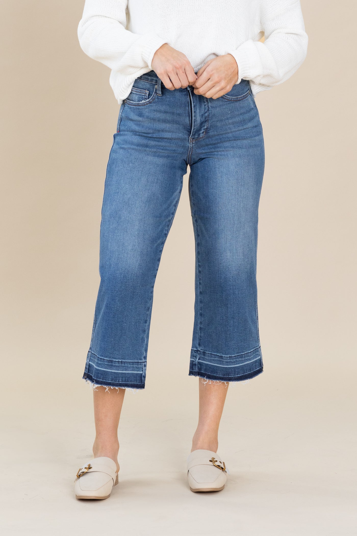 Judy Blue Tummy Control Release Hem Crop Jean