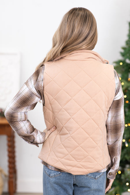 Tan Diamond Quilted Vest