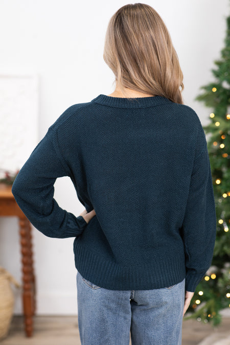 Dark Teal Sweater With Front Seam