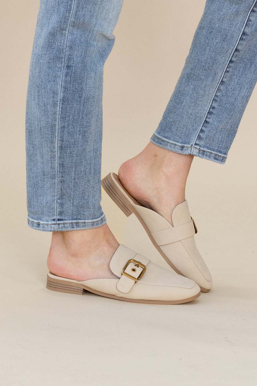 Gold Buckle Slip On Mules