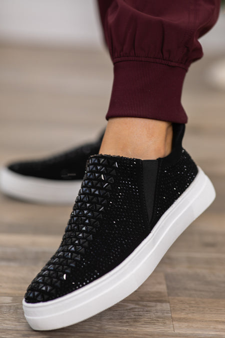 Black Slip On Sneakers With Rhinestones