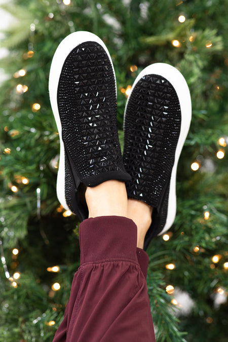 Black Slip On Sneakers With Rhinestones