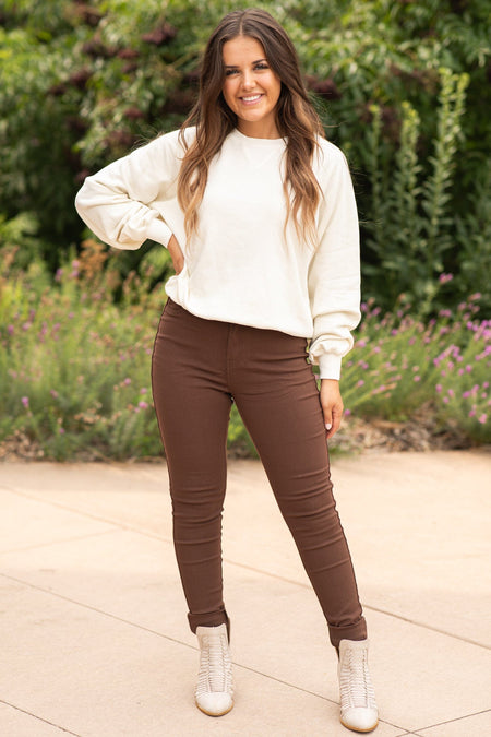 Brown Skinny Fit High Rise Pants - Filly Flair