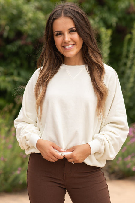 Ivory Washed Sweatshirt With Seam Detail - Filly Flair