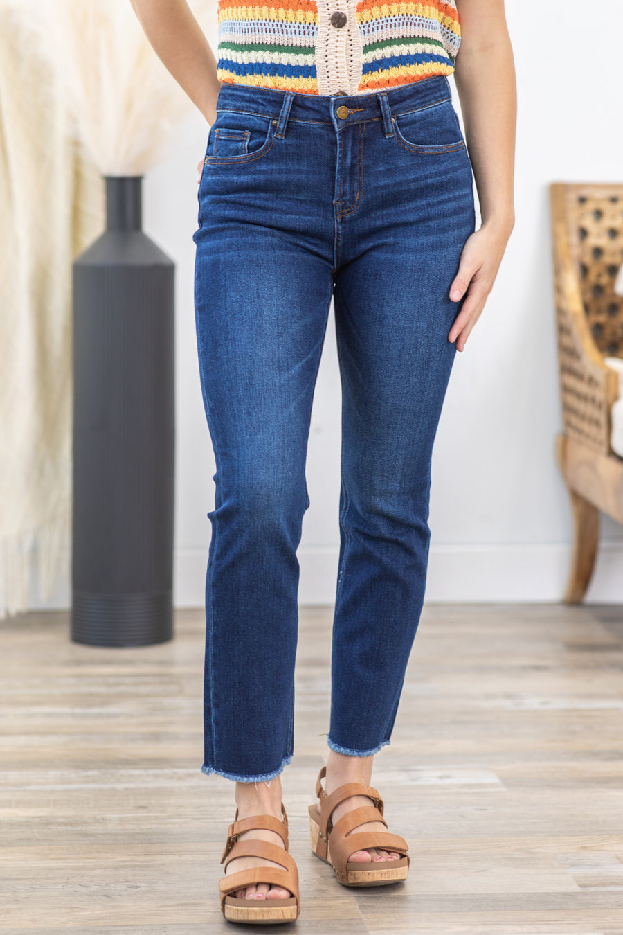 Mica Dark Wash High Rise Straight Crop Jean