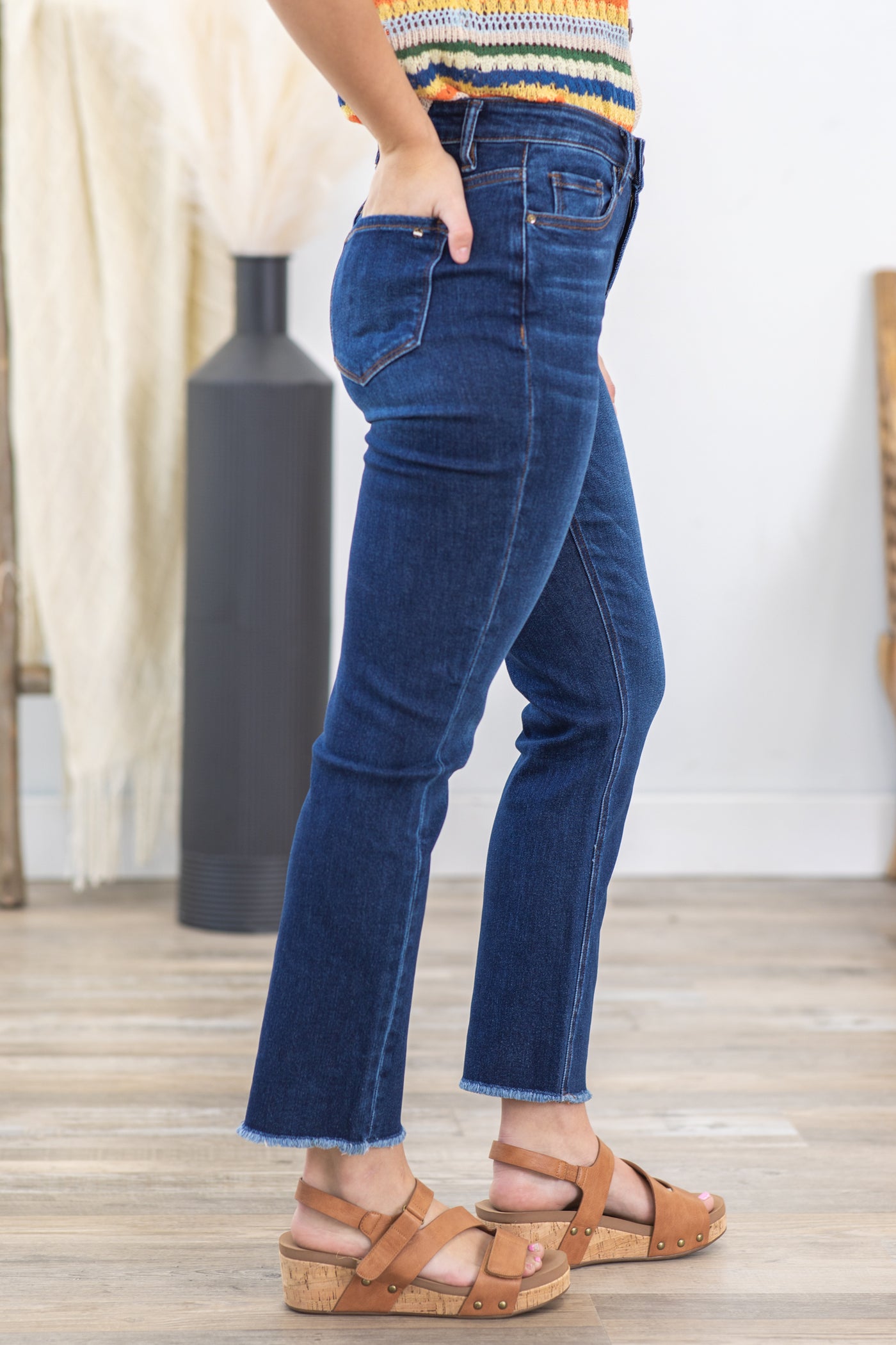 Mica Dark Wash High Rise Straight Crop Jean