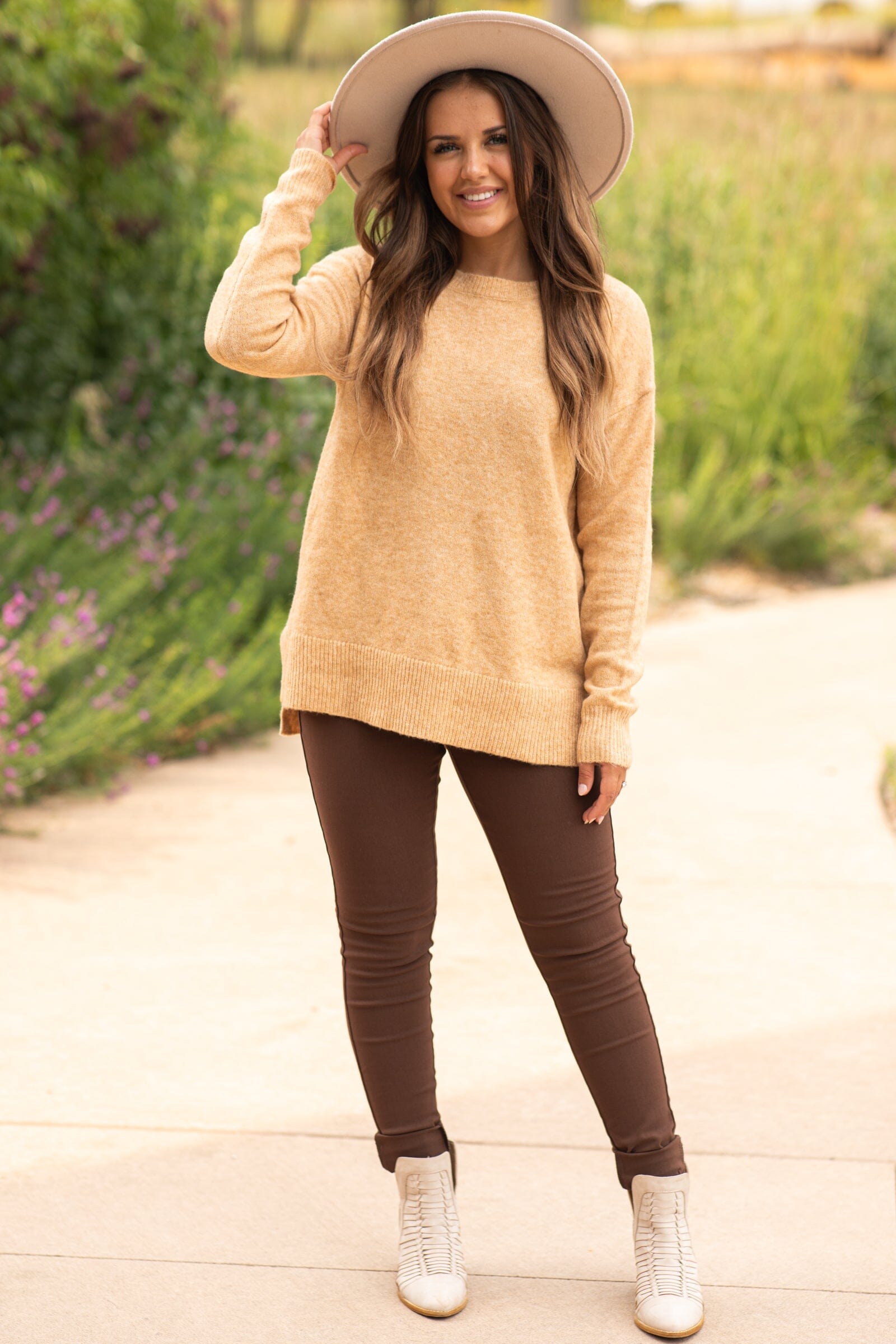 Tan Basic Crew Neck Sweater