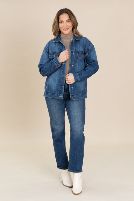 Risen Dark Wash Oversized Denim Jacket