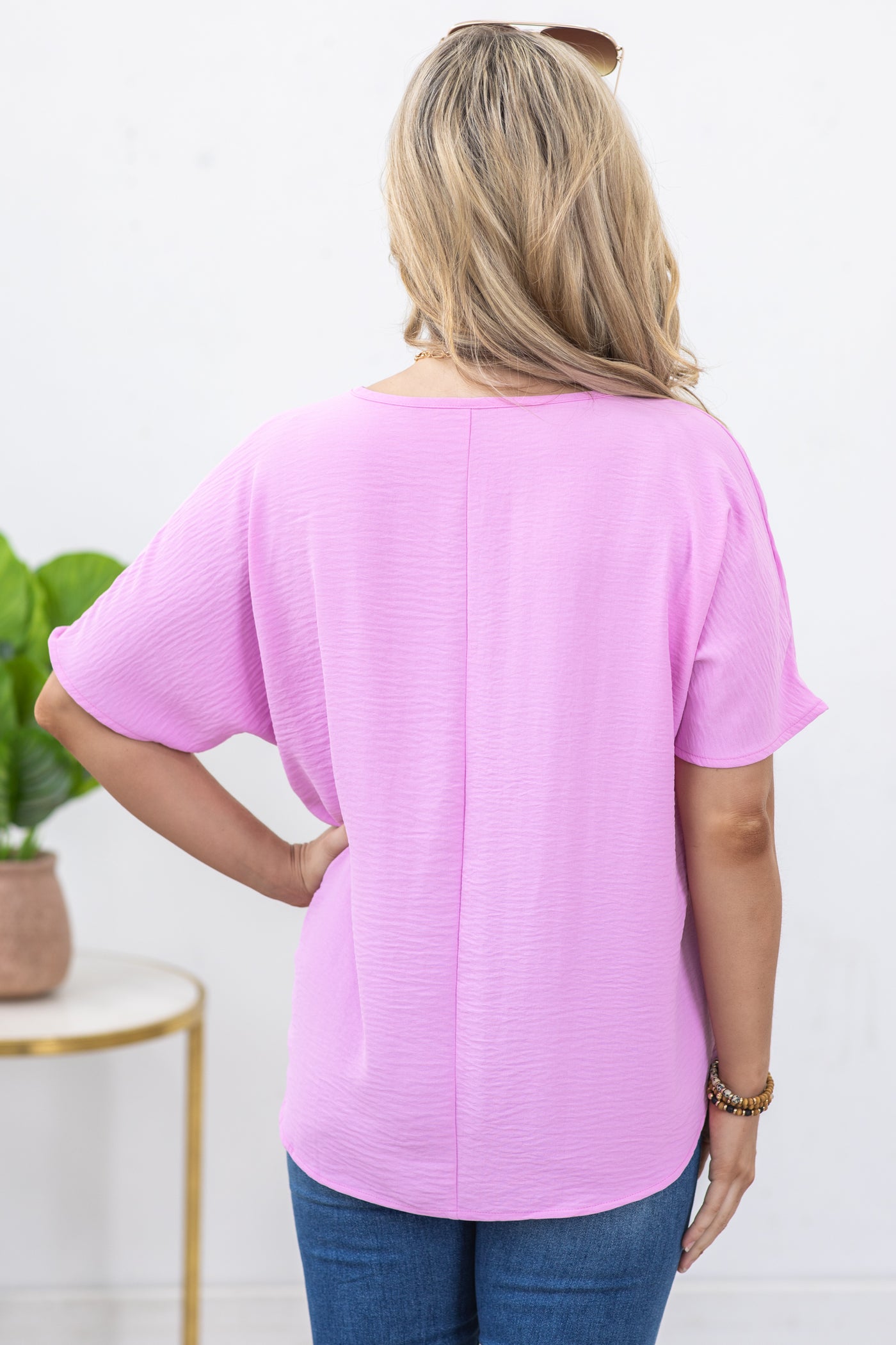 Light Orchid V-Neck Airflow Woven Top