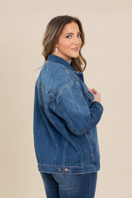 Risen Dark Wash Oversized Denim Jacket