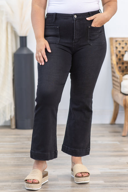 Risen Black High Rise Crop Flare Pocket Jeans