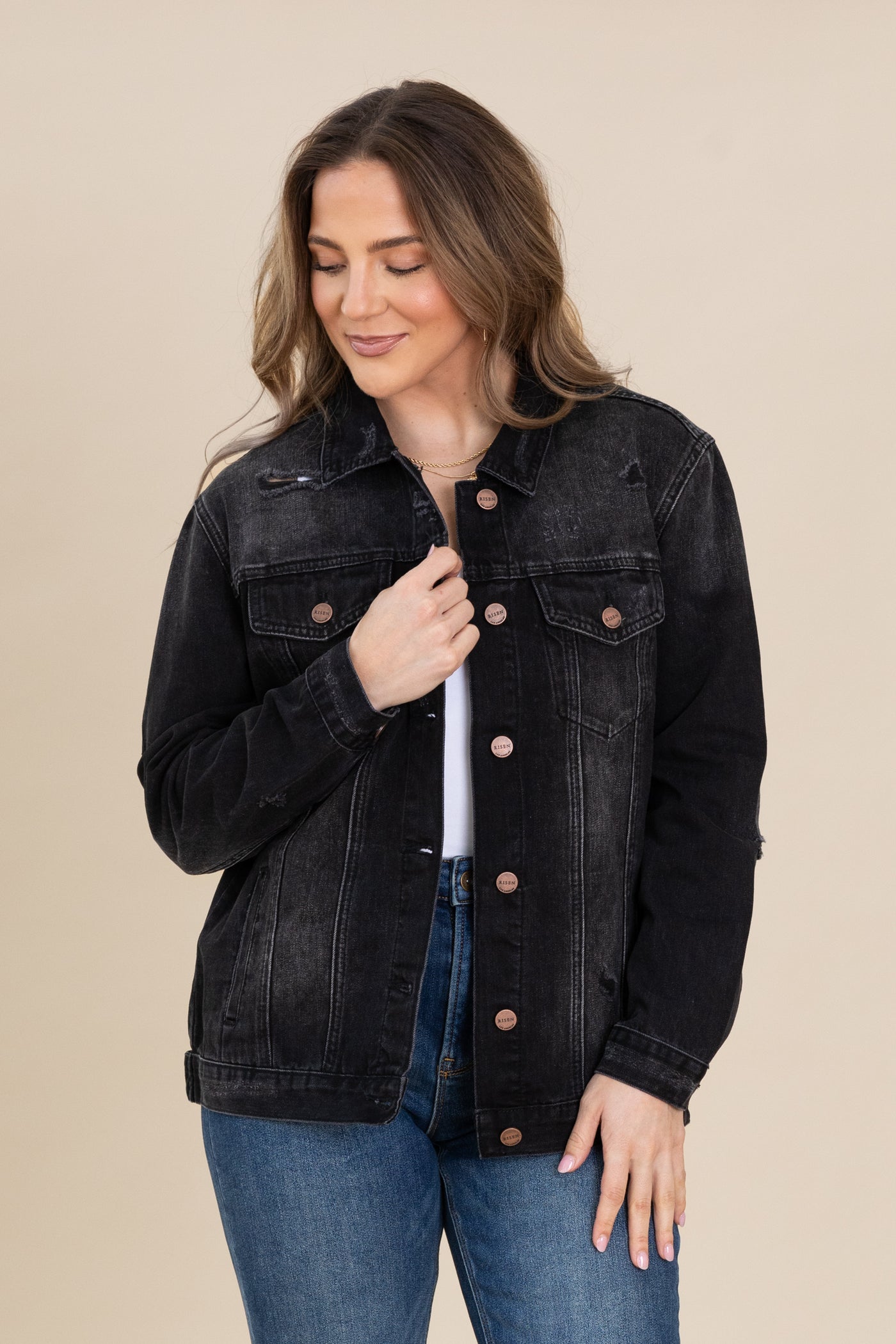 Risen Black Distressed Denim Jacket