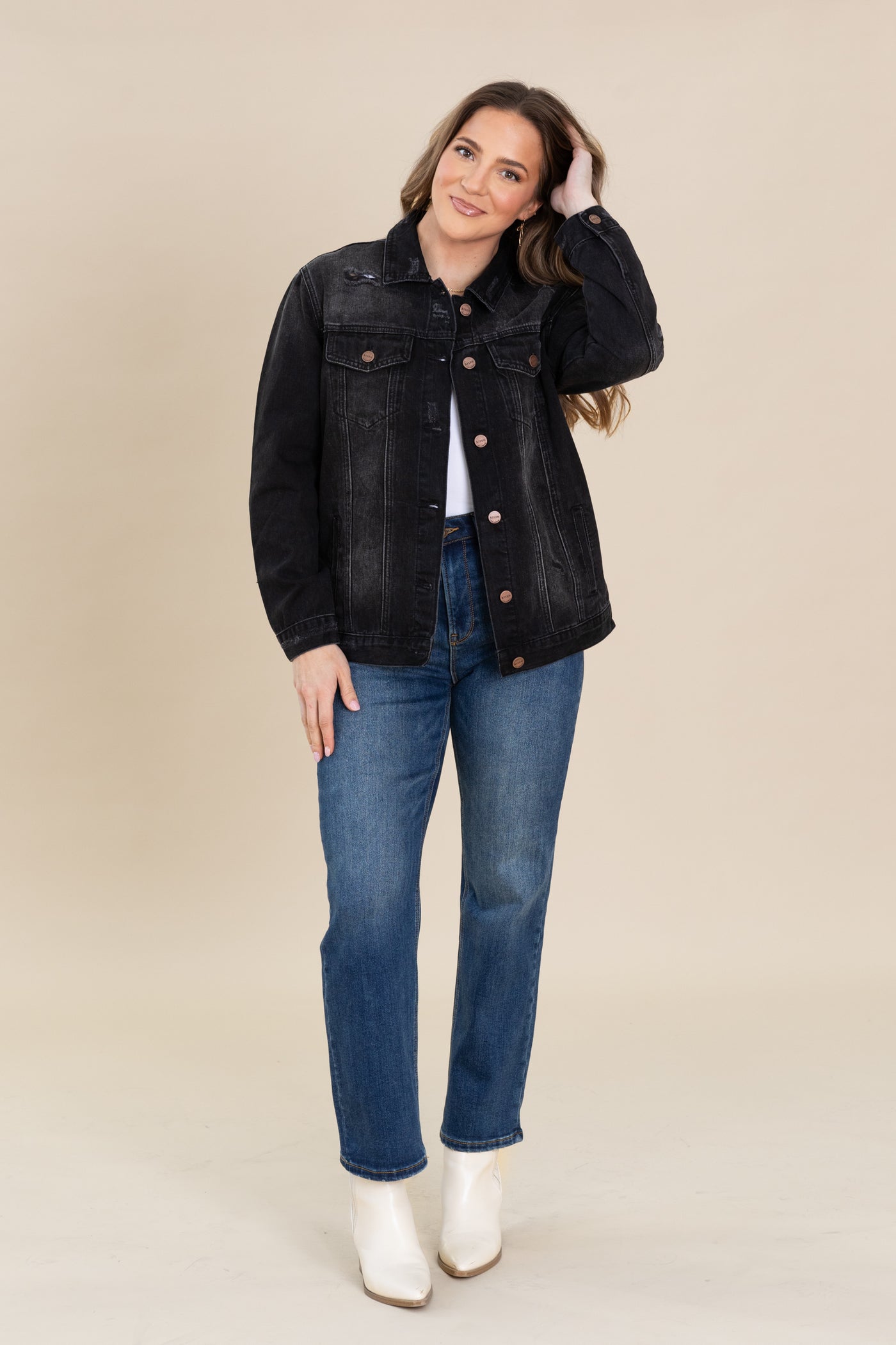 Risen Black Distressed Denim Jacket