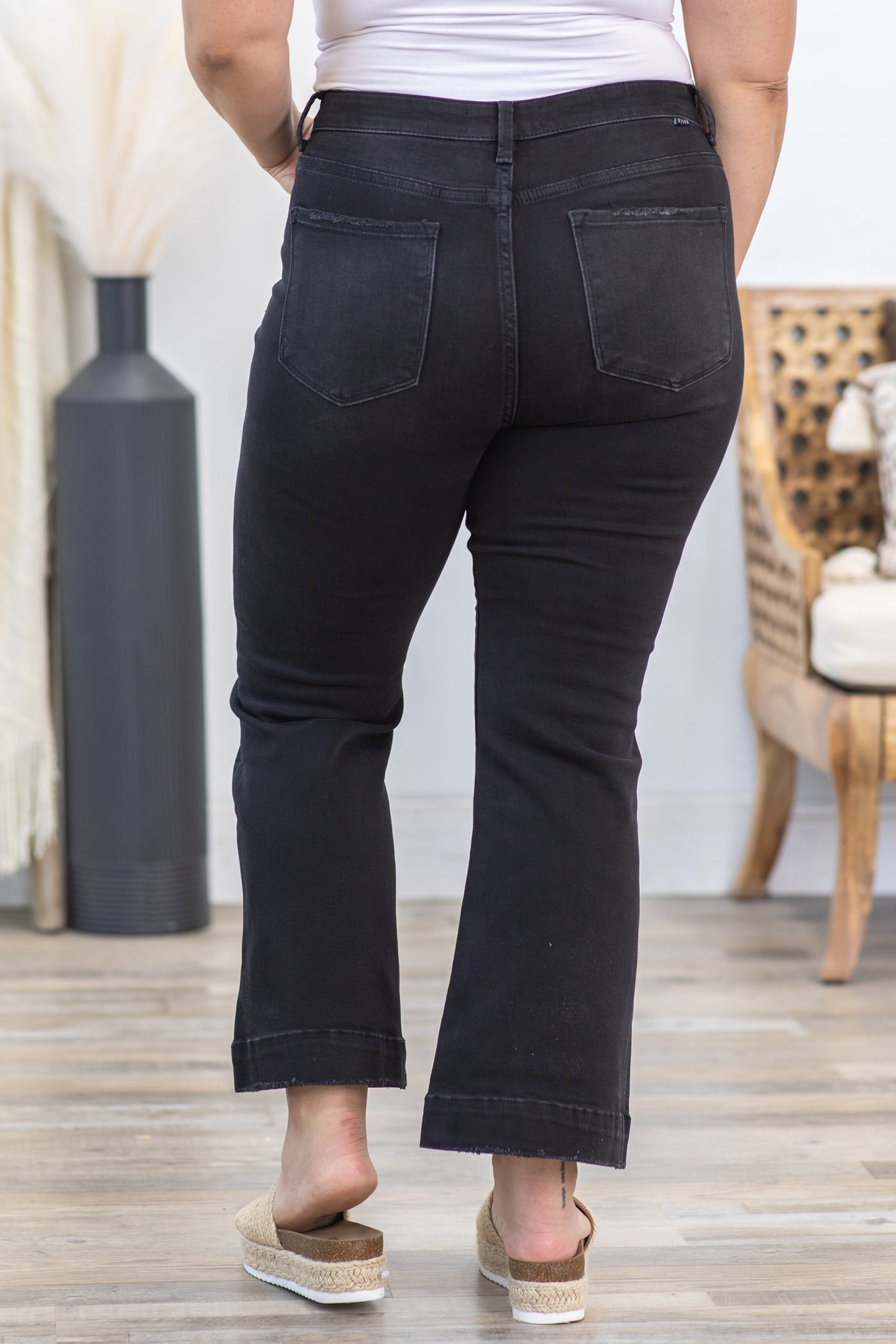 Risen Black High Rise Crop Flare Pocket Jeans