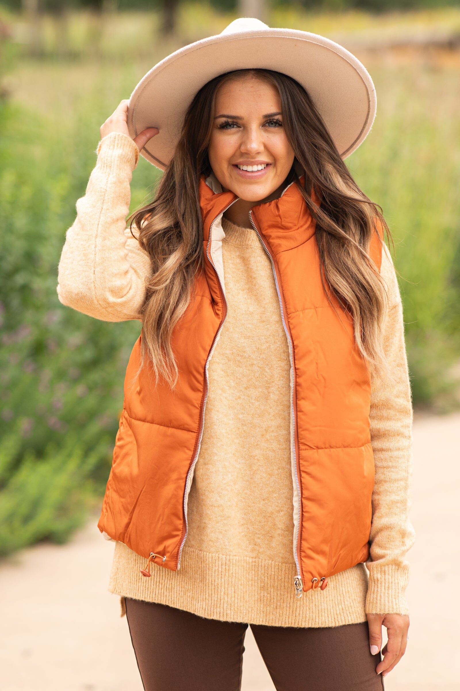 Burnt orange down vest sale