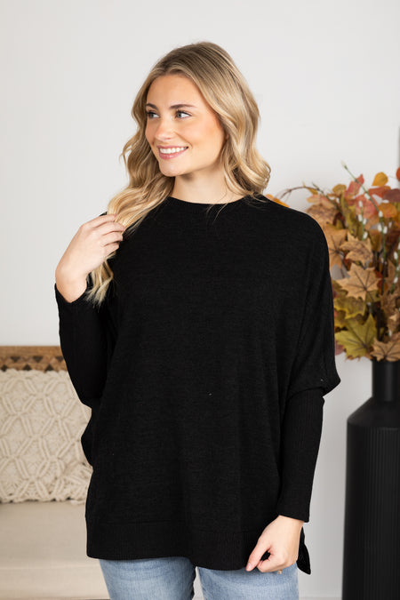 Long Sleeve Melange Knit Top