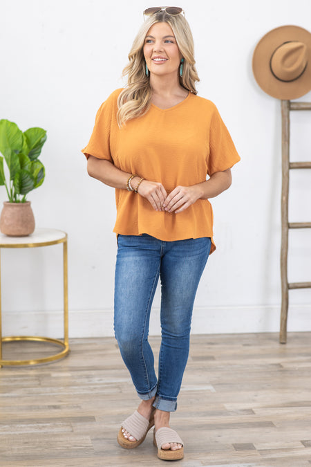 Orange V-Neck Airflow Woven Top