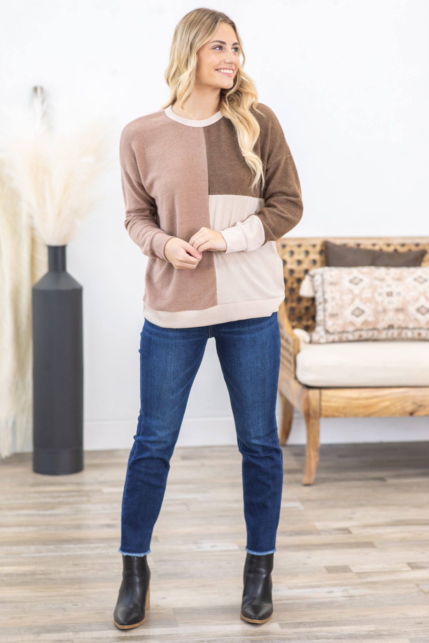 Brown And Mocha Colorblock Sweater