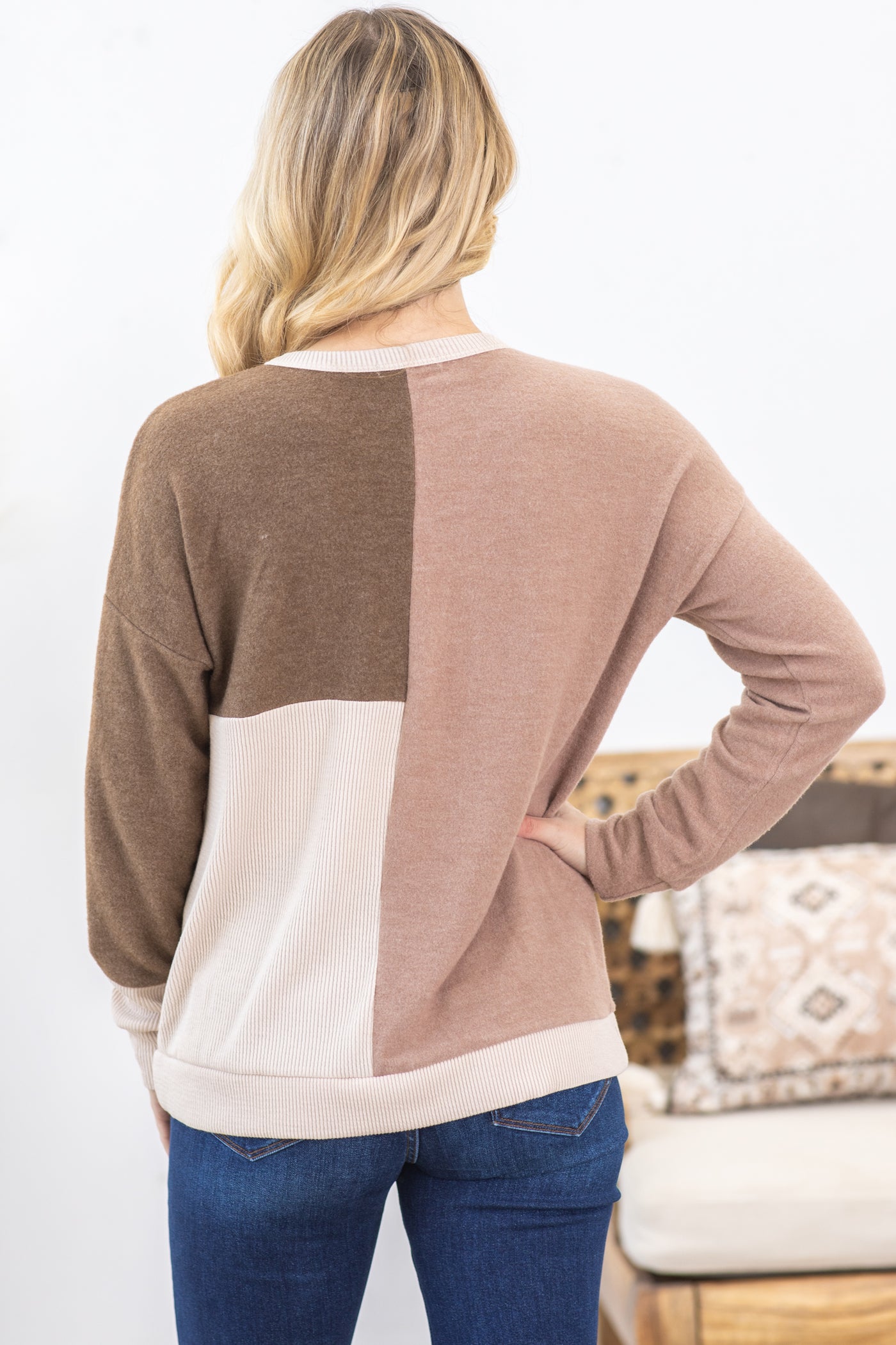 Brown And Mocha Colorblock Sweater