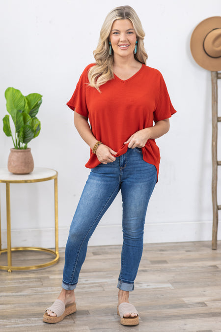 Crimson V-Neck Airflow Woven Top