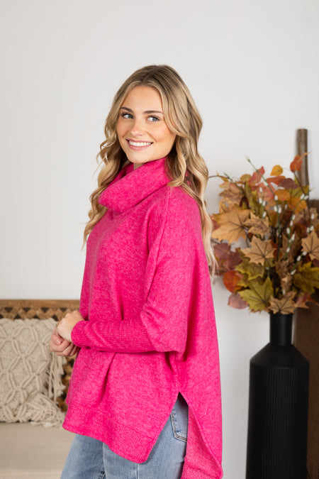 Cowl Neck High-Low Knit Tunic Top